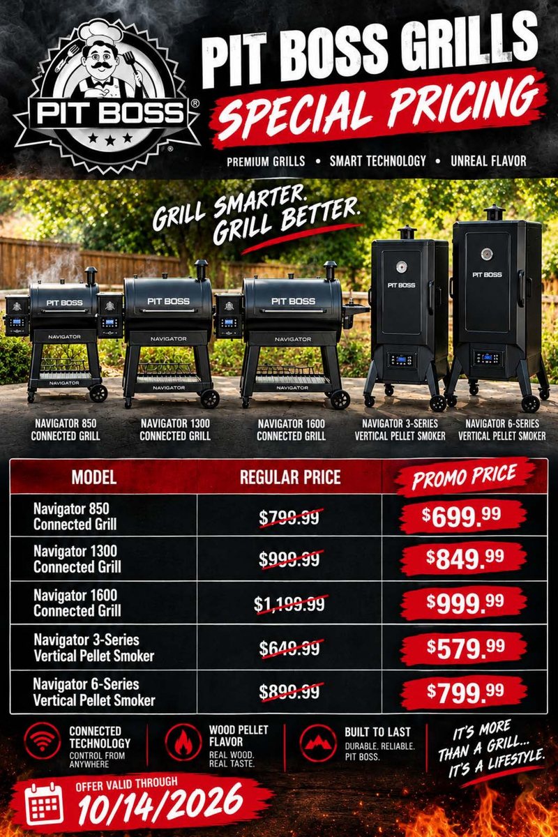 Pit Boss Navigator fall sale pricing flyer